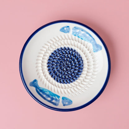 Handmade Ceramic Grater Dish Blue Fish