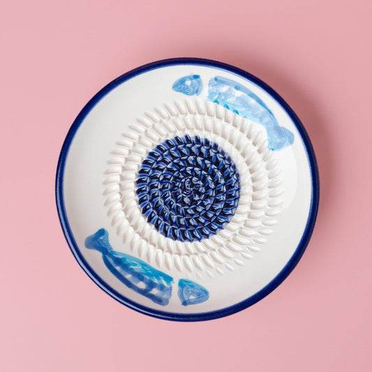 Handmade Ceramic Grater Dish Blue Fish
