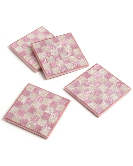 Pink Check Resin Coaster Set of 4