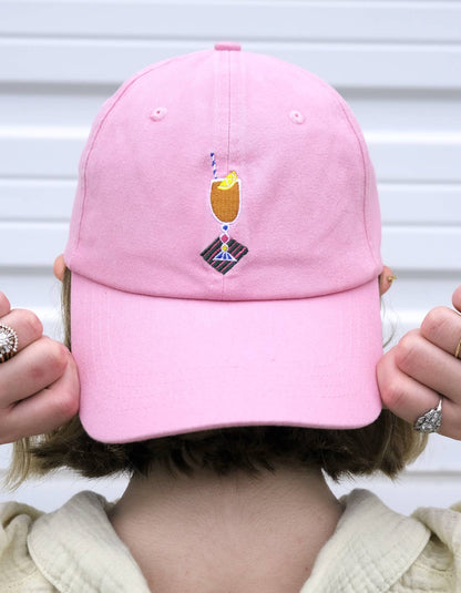Spritz Cocktail Embroidered Hat, Pale Pink