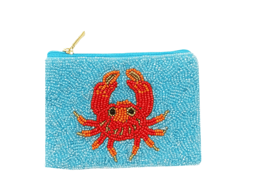 Red Crab Themed Beaded Coin Purse