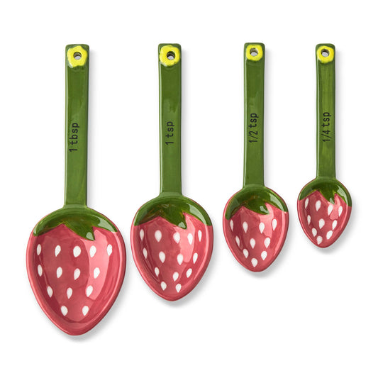 4pc Ceramic Figural Strawberry Measuring Spoons - Scarlet