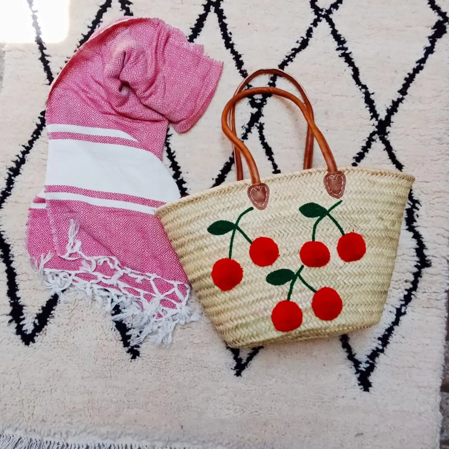 Cherry Beach Basket Bag, French Basket Market Bags