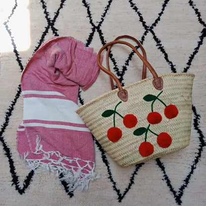 Cherry Beach Basket Bag, French Basket Market Bags