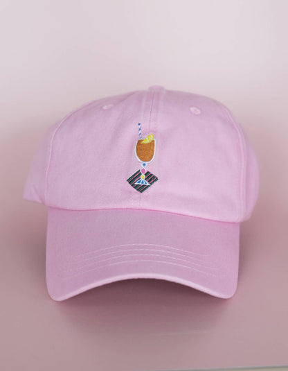 Spritz Cocktail Embroidered Hat, Pale Pink
