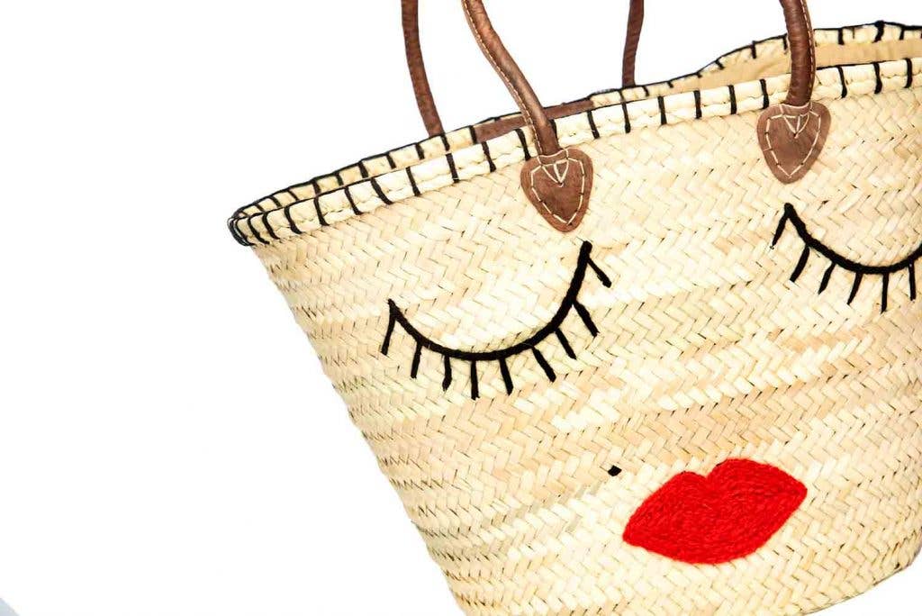 Wink Market Basket, Beach Basket Bag With Leather Handles