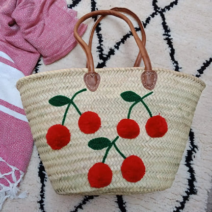 Cherry Beach Basket Bag, French Basket Market Bags