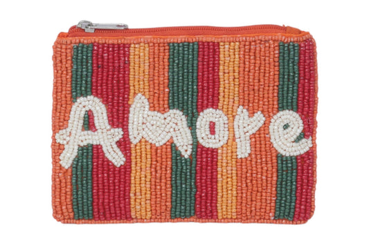 AMORE Themed Fully Beaded Coin Purse