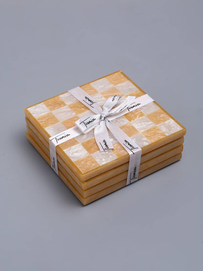Orange Check Resin Coaster Set of 4
